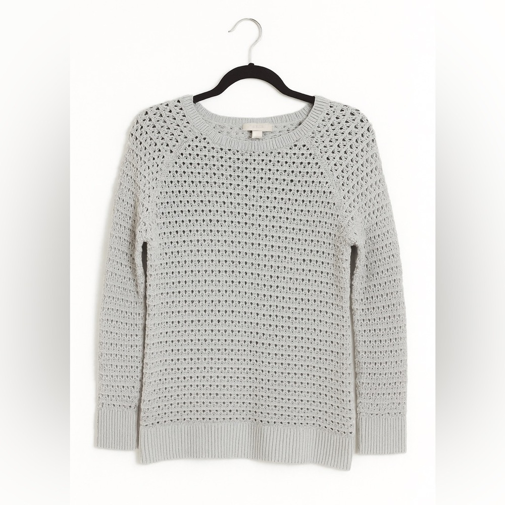 Ann Taylor LOFT Gray Open-Knit Pullover Sweater Size: Medium Casual Trendy